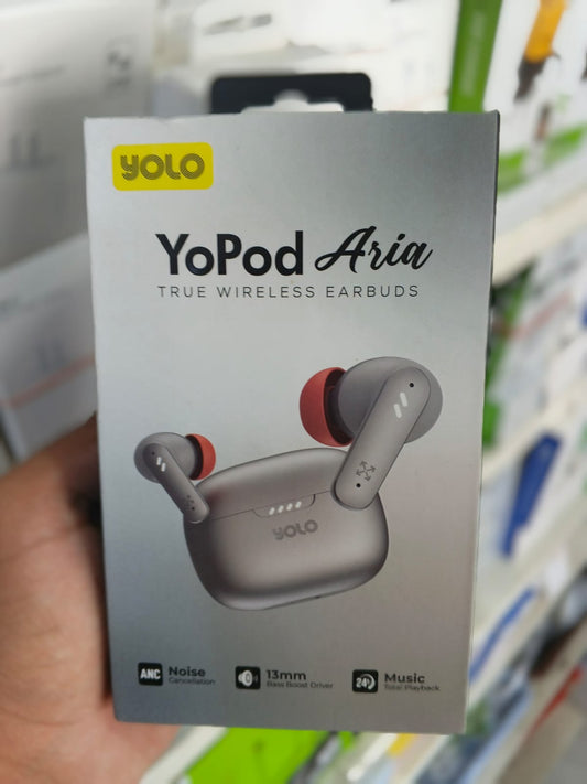 YOLO YoPod Aria True Wireless Earbuds – ANC Noise Cancellation, 13mm Bass Boost, 24H Playback