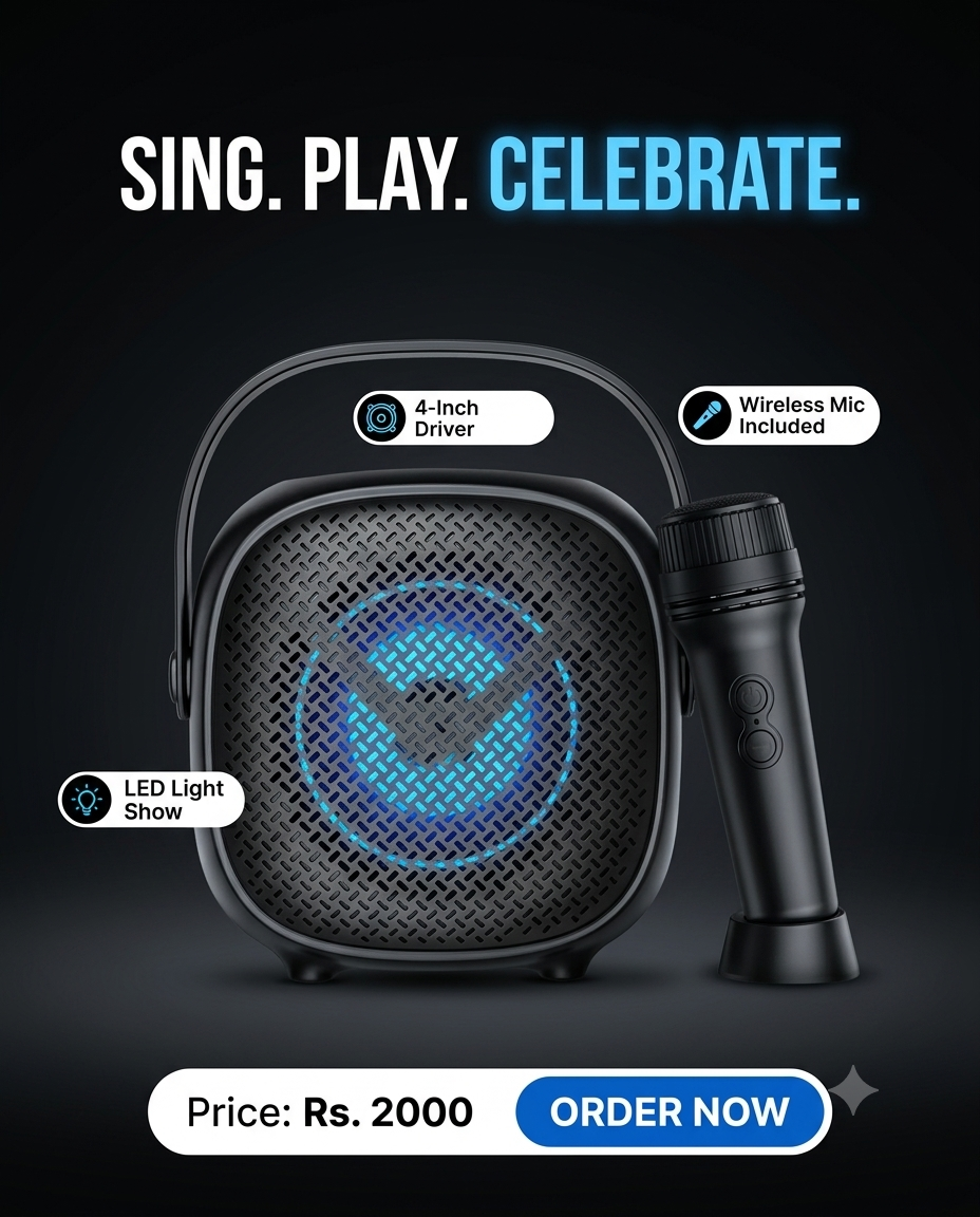 Greatnice GTS-2008 Karaoke Speaker with Wireless Mic – 4 Inch, LED Light Show, Big Sound
