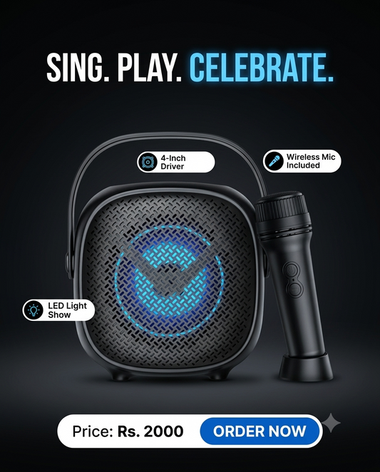 Greatnice GTS-2008 Karaoke Speaker with Wireless Mic – 4 Inch, LED Light Show, Big Sound