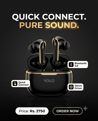 YOLO YoPod NEO True Wireless Earbuds – Quick Connect, 10mm Driver, Bluetooth 5.0